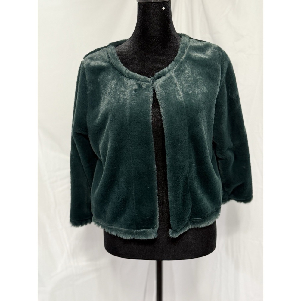 Calvin Klein Green Faux‎ Fur Shrug Jacket Women's SZ Medium Party Cocktail